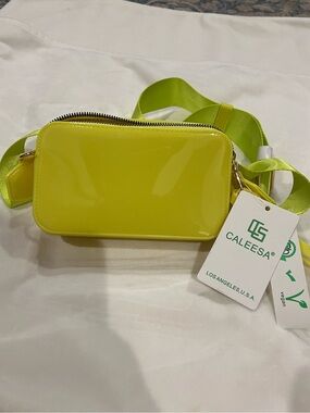 Caleesa Neon Yellow Patent Vegan Crossbody Bag